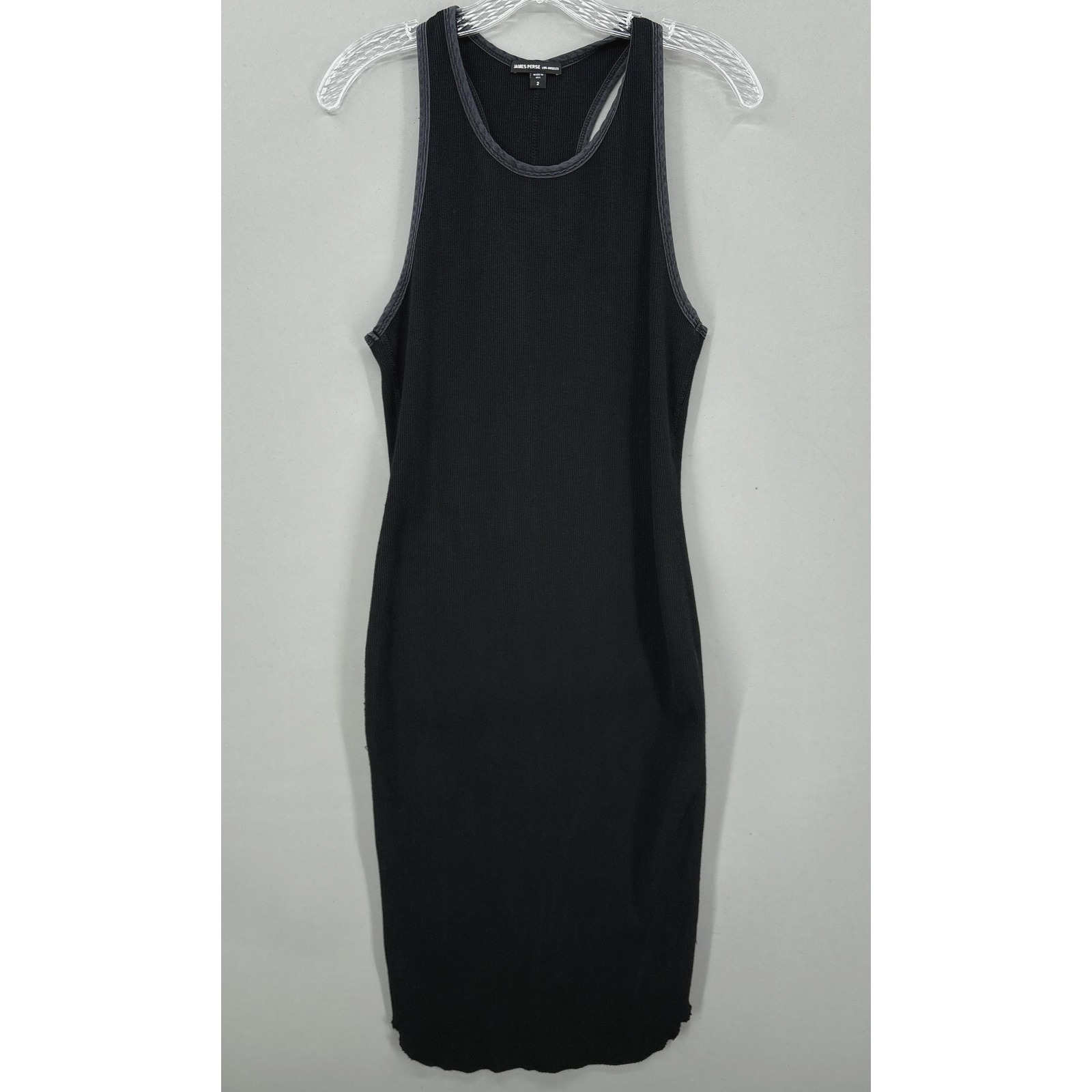 James Perse Dress Womens 2 Black Ribbed Tank Racerback Midi Bodycon Knit Stretch